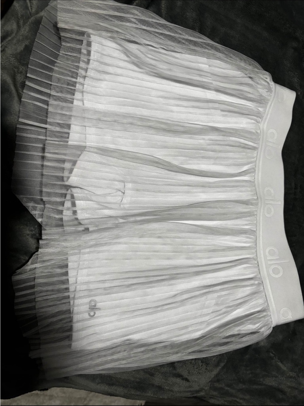 ALO Yoga White Pleated Mini Skirt with Sheer Overlay